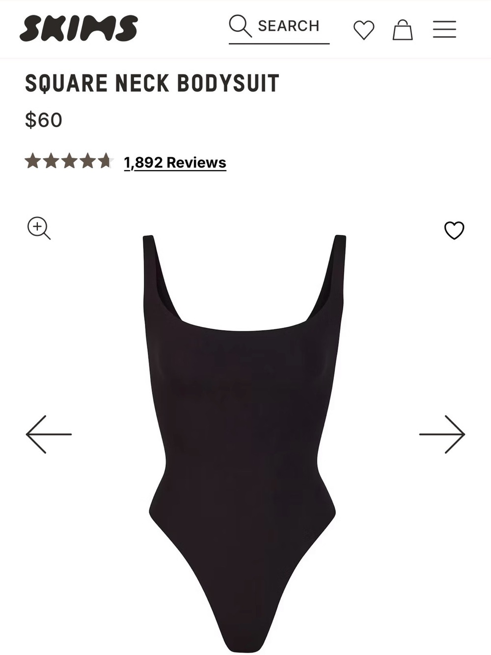 SKIMS Onyx Square Neck Bodysuit - Black